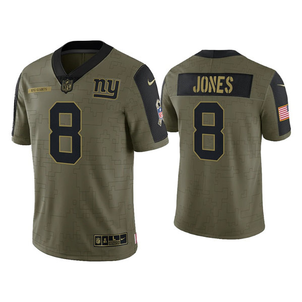 Men's New York Giants #8 Daniel Jones 2021 Olive Salute To Service Limited Stitched Jersey